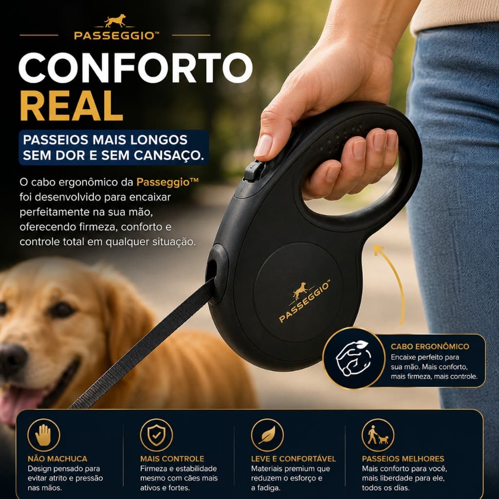 Guia Retrátil Para Cachorro 3 Metros Passeio Seguro Cabo Ergonômico Resistente Controle Pet Cães Pequenos e Médios
