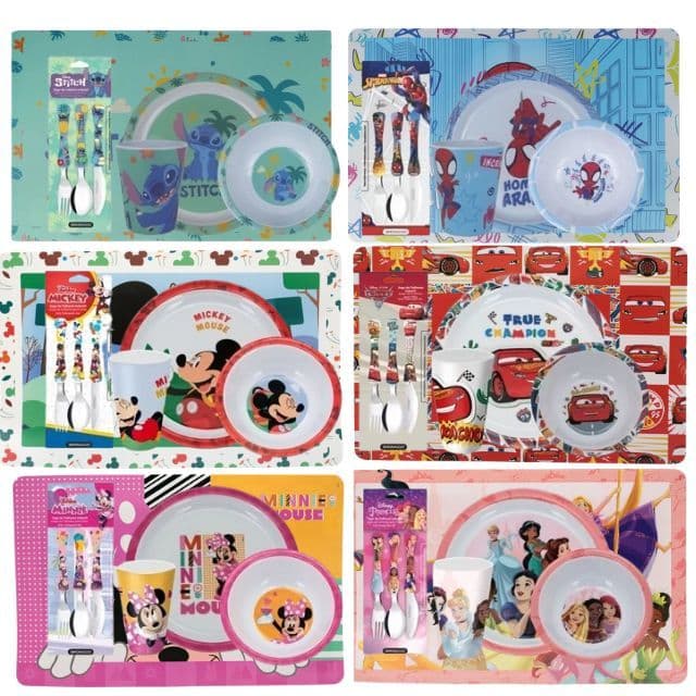 Kit Prato 21cm+Talher+Bowl+Copo+Jogo Americano Infantil Personagens Disney BPA Free Disney Homem Aranha Princesas Carros