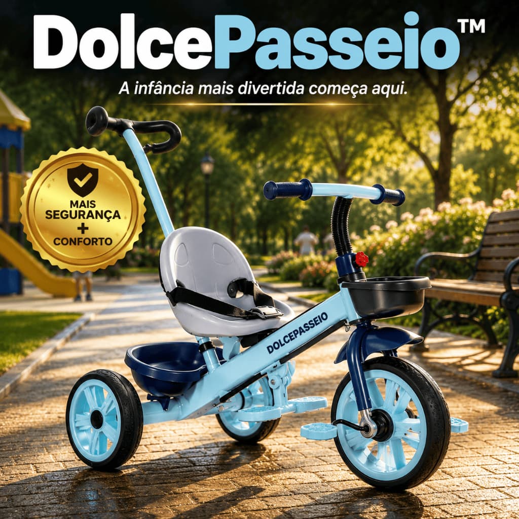 Triciclo Infantil com Empurrador Dirigível Candy Azul