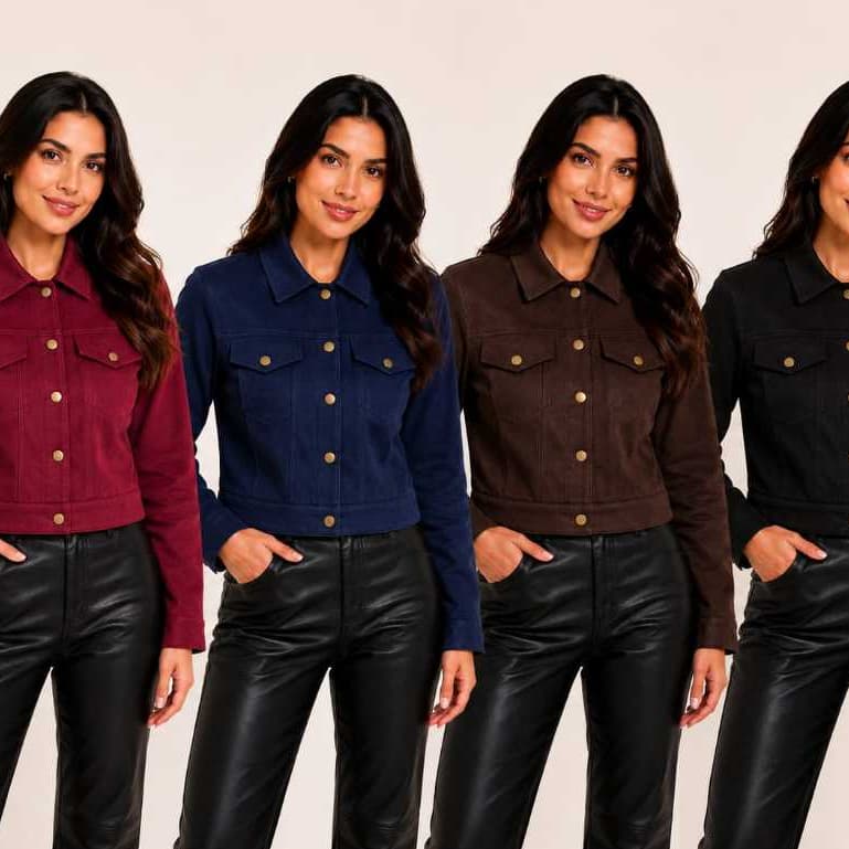 Jaqueta Feminina Suede Botão Funcional Casaco Elegante Inverno Moda Blogueira