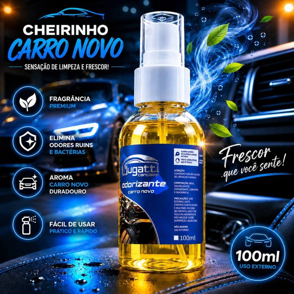 Cheirinho Odorizante Automotivo Carro Novo 100Ml Spray Casa Bugatti Premium