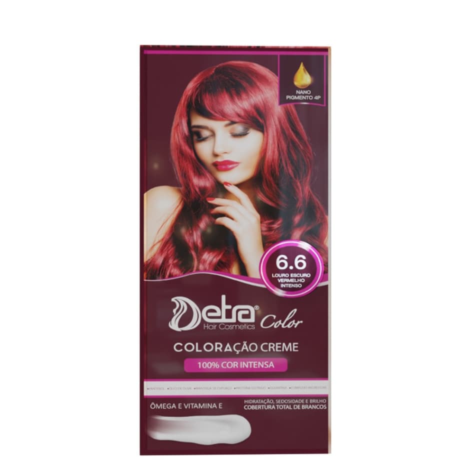Kit color 6.6 Louro Escuro Vermelho intenso especial 50gr Coloração em creme Detra Hair Cosmeticos