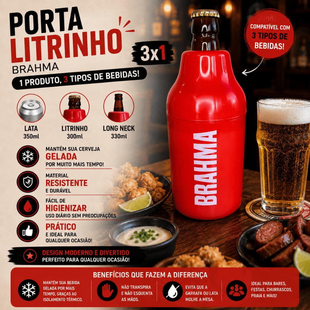 Porta Piriguete 3 em 1Garrafinha 300ml Brahma Chopp Suporte Camisinha Térmico Isopor Lata 350ml