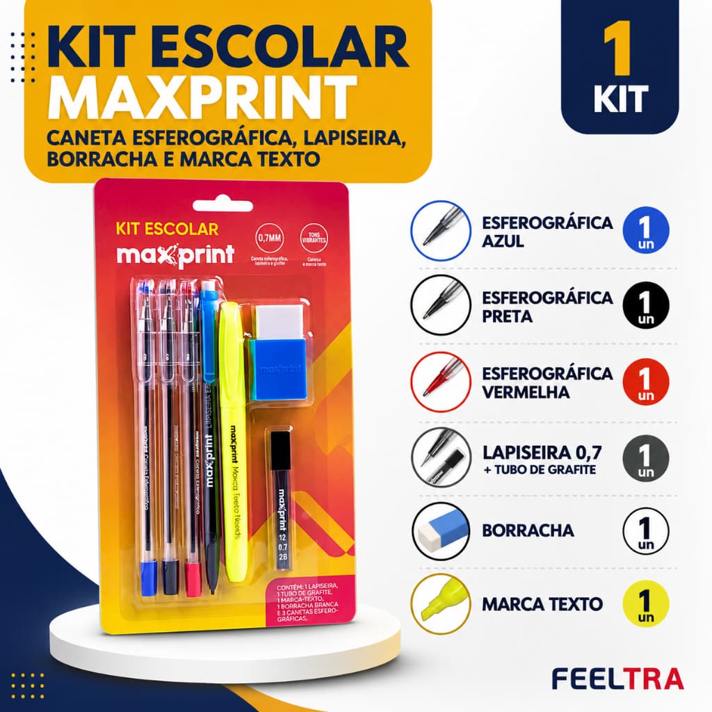 Kit Escolar 7 Peças Canetas Lapiseira Borracha Para Estudos Escritórios Papelarias Anotações
