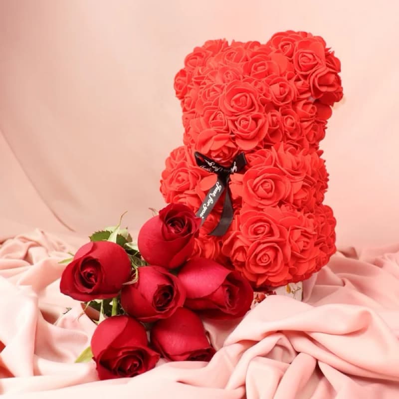 Ursinho Urso Flores Teddy Rose Bear 20Cm Pronta entrega Dia dos Namorados