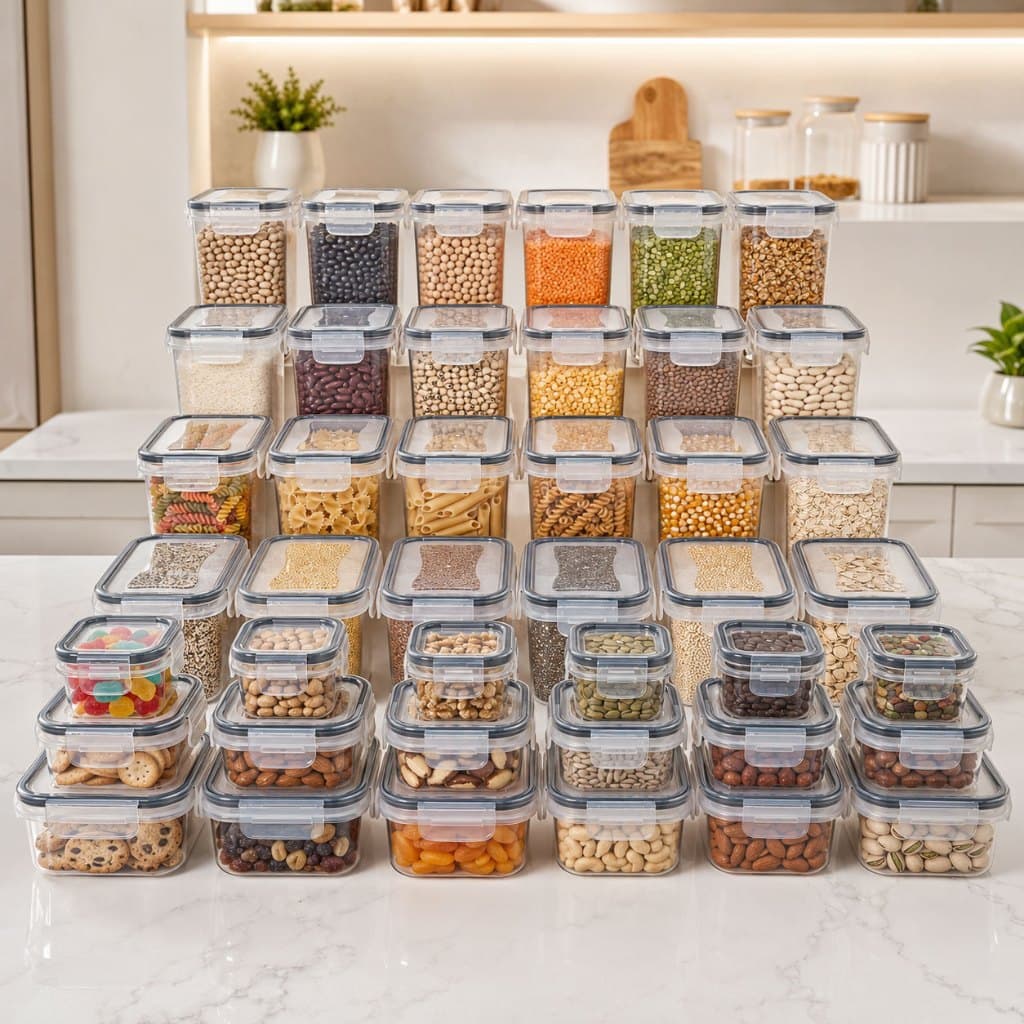 Kit 42 Potes Herméticos Mantimentos Empilháveis Plásticos
