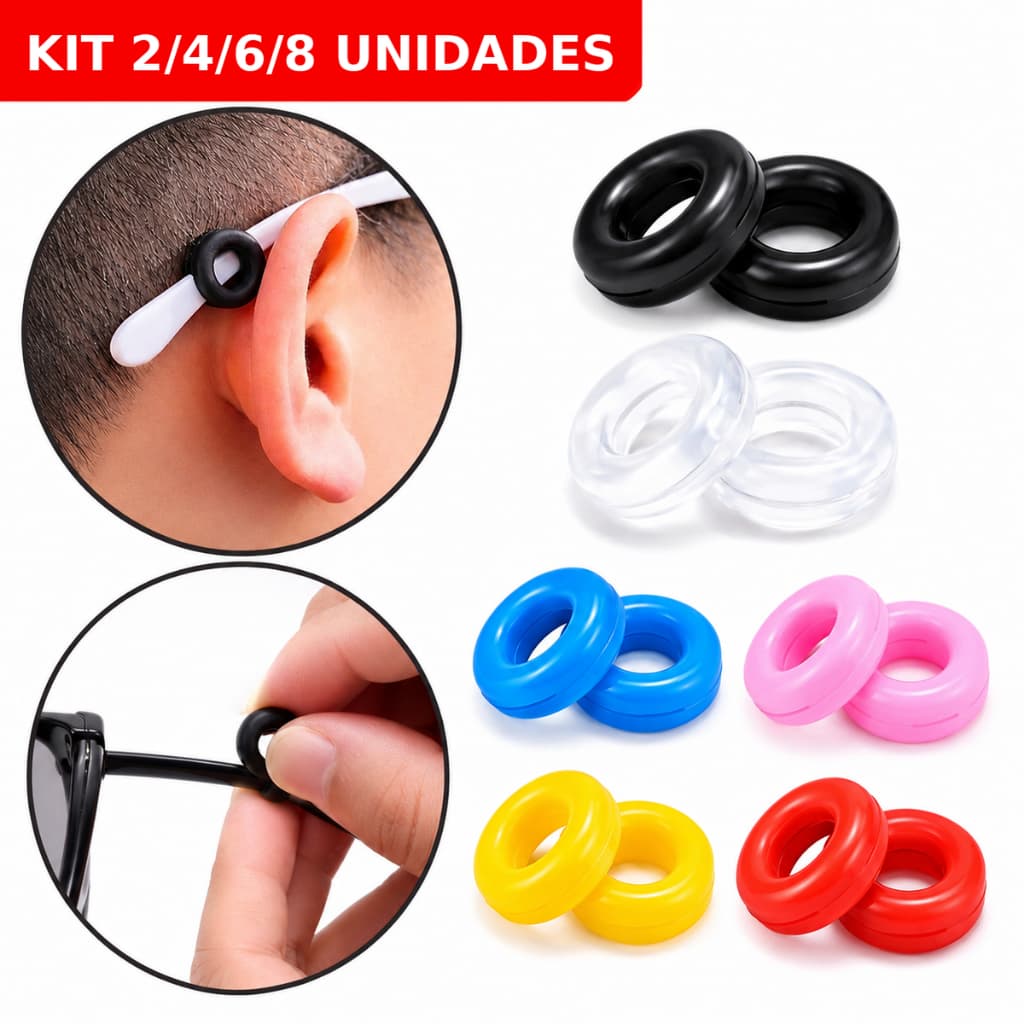 Prendedor Óculos Kit 2/4/6/8 Orelha Silicone AntiderrapanteTrava Gancho Fixador Suporte Esportivo