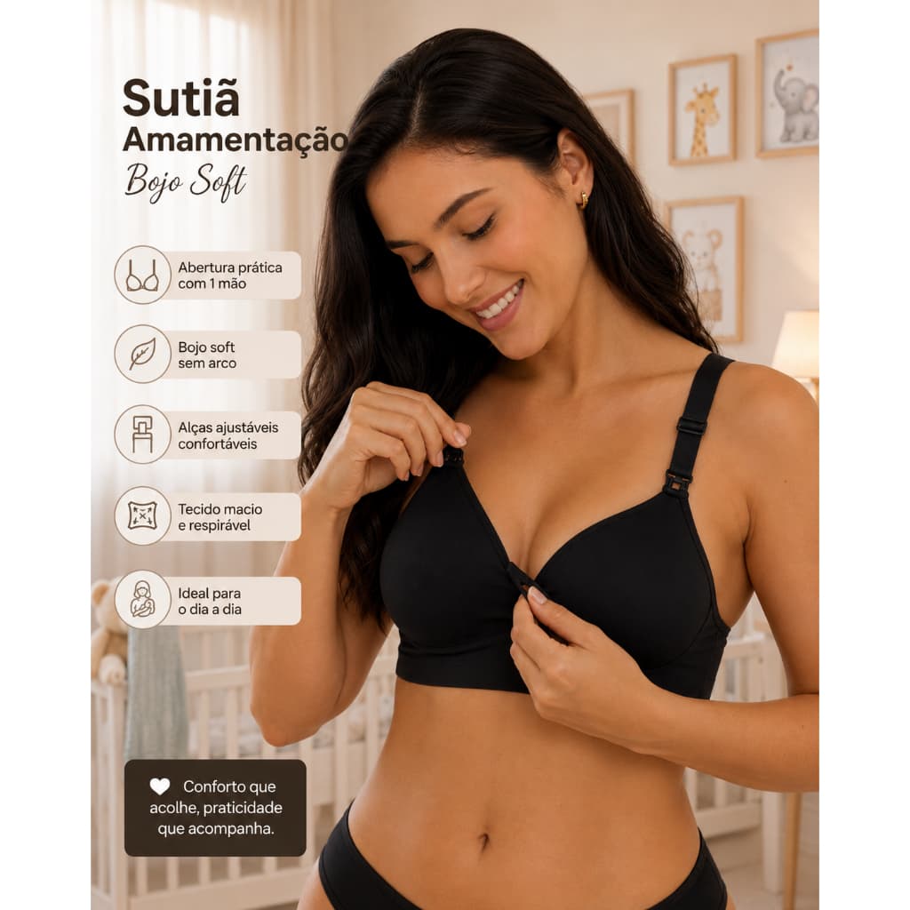 Sutiã Amamentação com Bojo Soft Não Amassa Microfibra Alça Larga