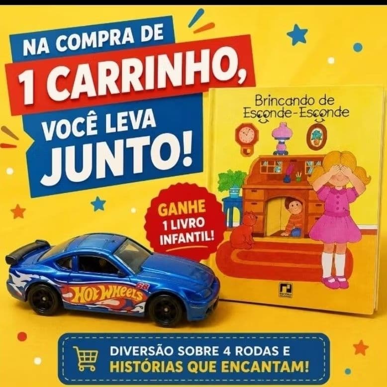 Carrinho Hot Wheels + Livro Infantil. Carrinho em metal die-cast.
