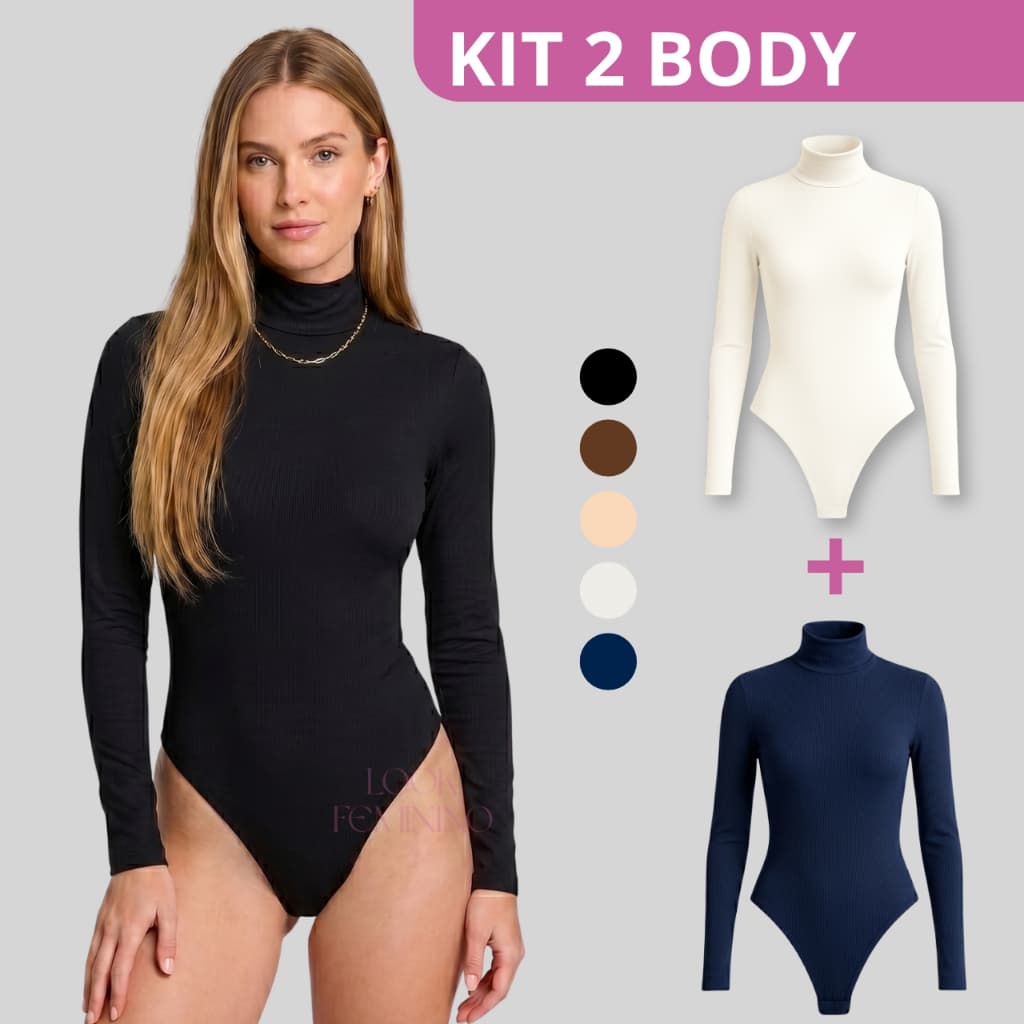 Kit 2 Body Feminino Gola Alta Segunda Pele Suplex Cacharrel Elegante Forro Duplo do P ao GG