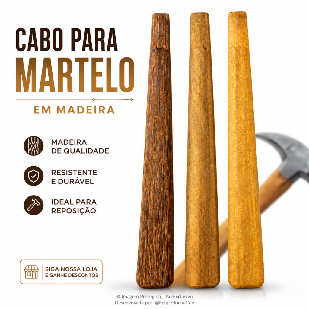 Cabo De Martelo Madeira Sucupira Carpinteiro Reposição Resistente 40cm Peças Uso Profissional
