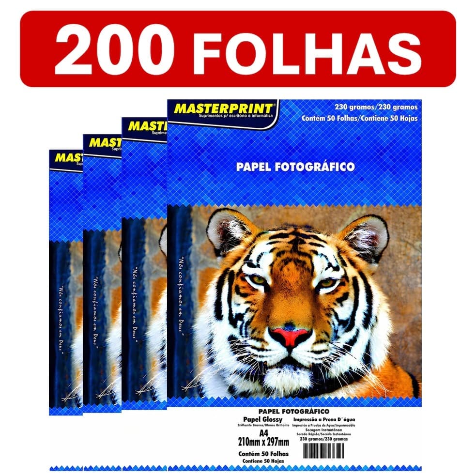 Papel Fotográfico 230g A4 Glossy Premium Brilho 200 Folhas Masterprint
