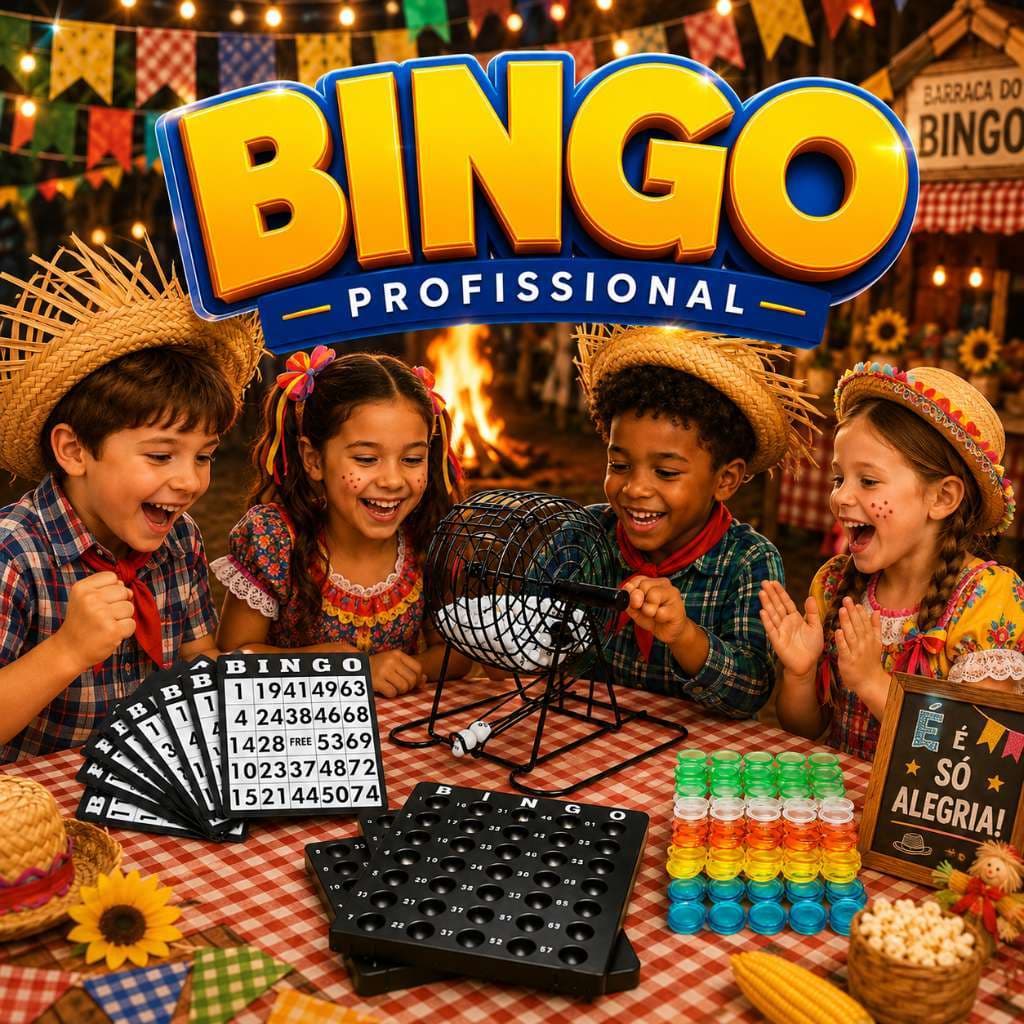 Jogo Bingo Profissional com Roleta Giratória e Fichas para Toda Família Quermese Festa Junina Brincadeira