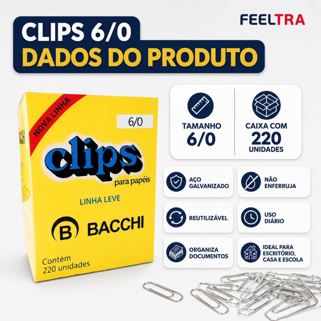 Clipes De Papel Caixas Clips Economico Galvanizados Tamanhos 6/0 Caixa 220 Unidades Escritório