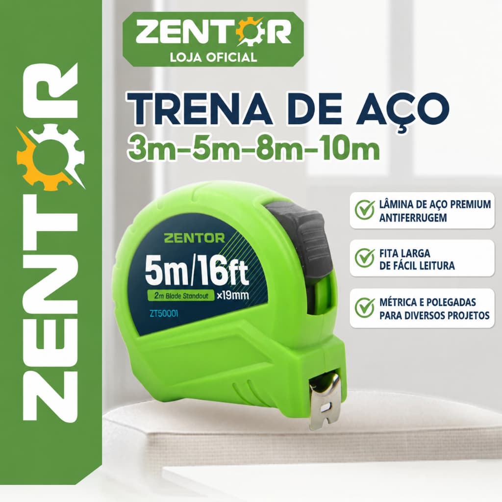 Trena Deli Zentor 3m 5m 8m 10m com Trava ABS+TPR Fita Métrica Profissional