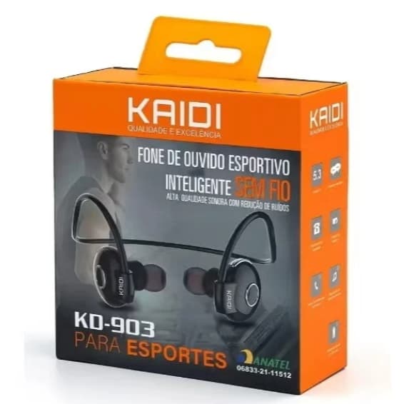Fone De Ouvido Bluetooth Sem Fio Kaidi Kd903 - Ideal P/Esportes - Corrida Academia Bike