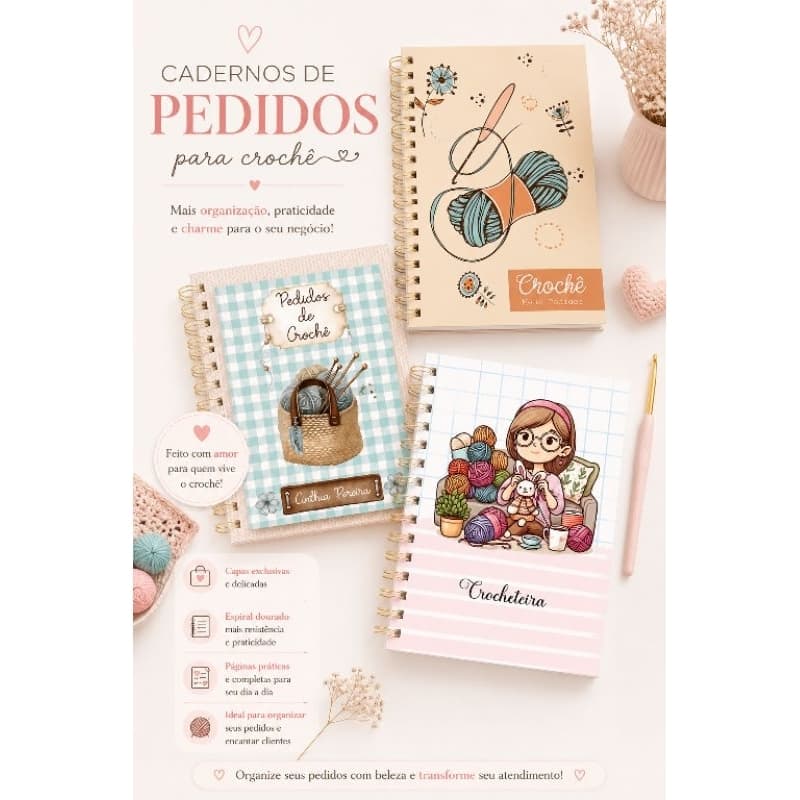 Caderno Pedidos Crocheteira Croche Personalizado com nome na capa