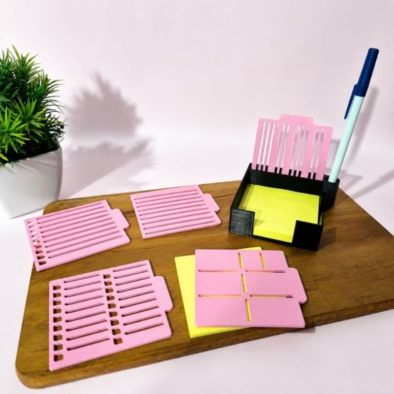 Porta Post-it com Réguas e suporte de caneta