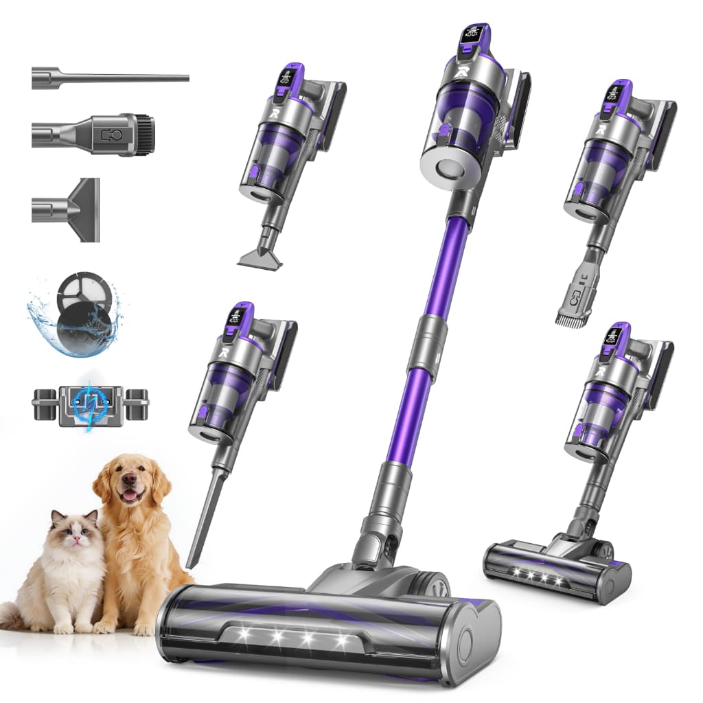 Aspirador Vertical Sem Fio 4 em 1 Redroad X18, potência 500W, luz LED e acessórios inclusos para limpeza de casa e carro