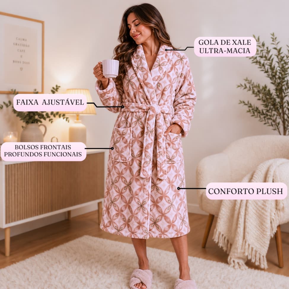 Roupão Microfibra Feminino Inverno Estampa Floral Quentinho Premium Veste até GG Plus size