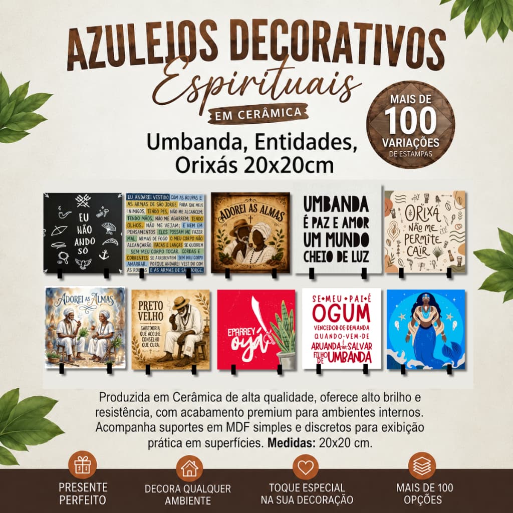 Azulejo Decorativo Umbanda, Espiritualidade Axé Orixás 20x20cm