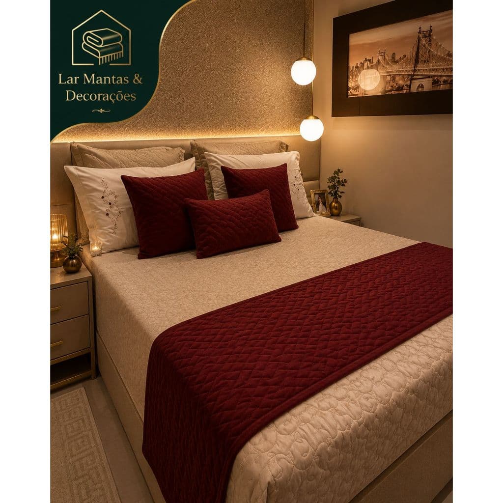 Kit Peseira Para Cama + Capa De Almofada Veludo Premium Estampado 4 Peças Com Baguete Decoração Cama Sofá Quarto Fronhas