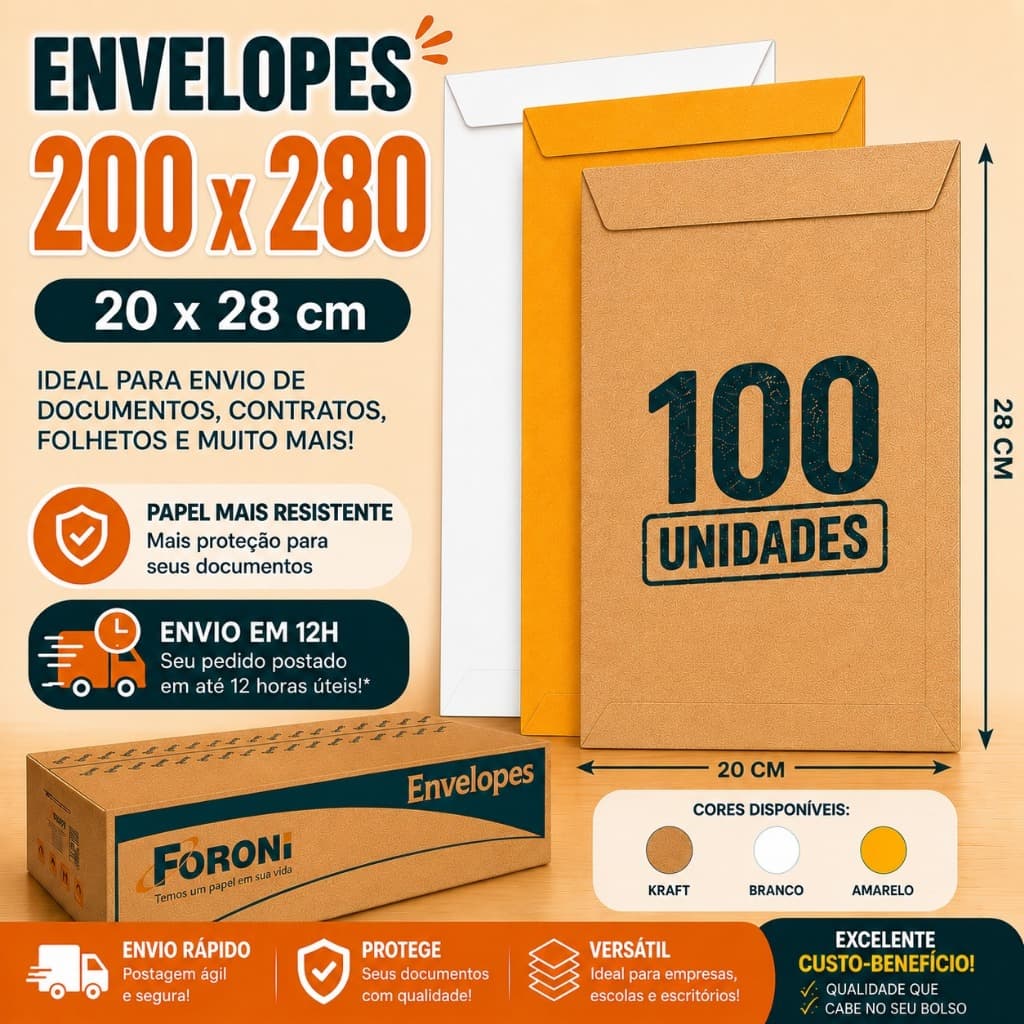 Envelope 200X280 mm Saco Foroni 100 Unidade