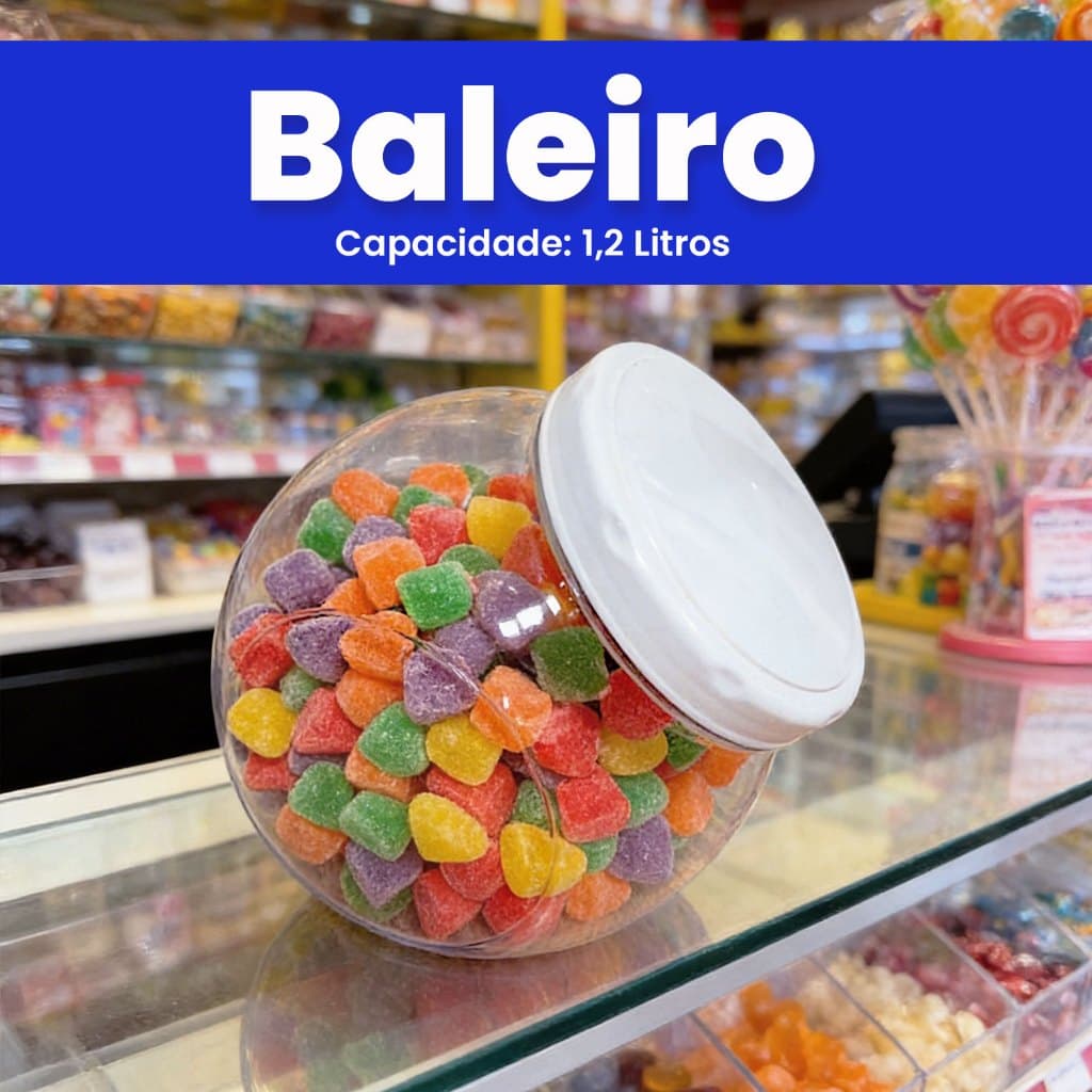 1 Pote Baleiro Capacidade 1200ml para Doces Balas Tampa Branca Rosca