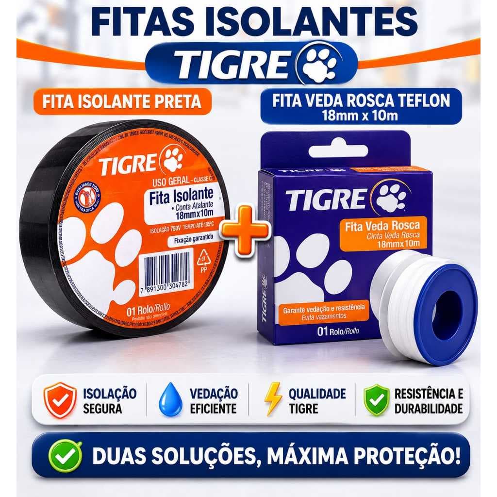Kit - Fita Isolante e Fita Veda Rosca - Tigre - Escolha tamanho