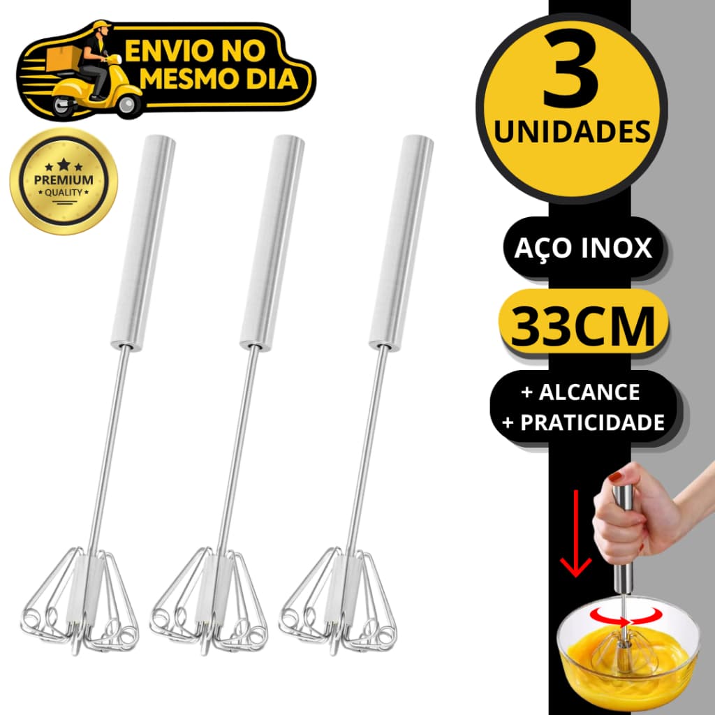 KIT 2/3/5 Batedor Semi Automatico de Ovos Clara Aço Inox Fue Fuet Manual Mixer Profissional Multiuso