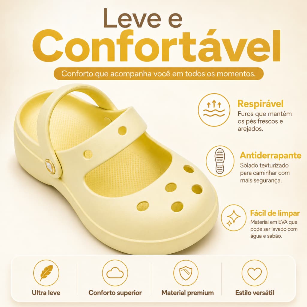Sandália Clog Casual EVA Lavável com Solado Texturizado