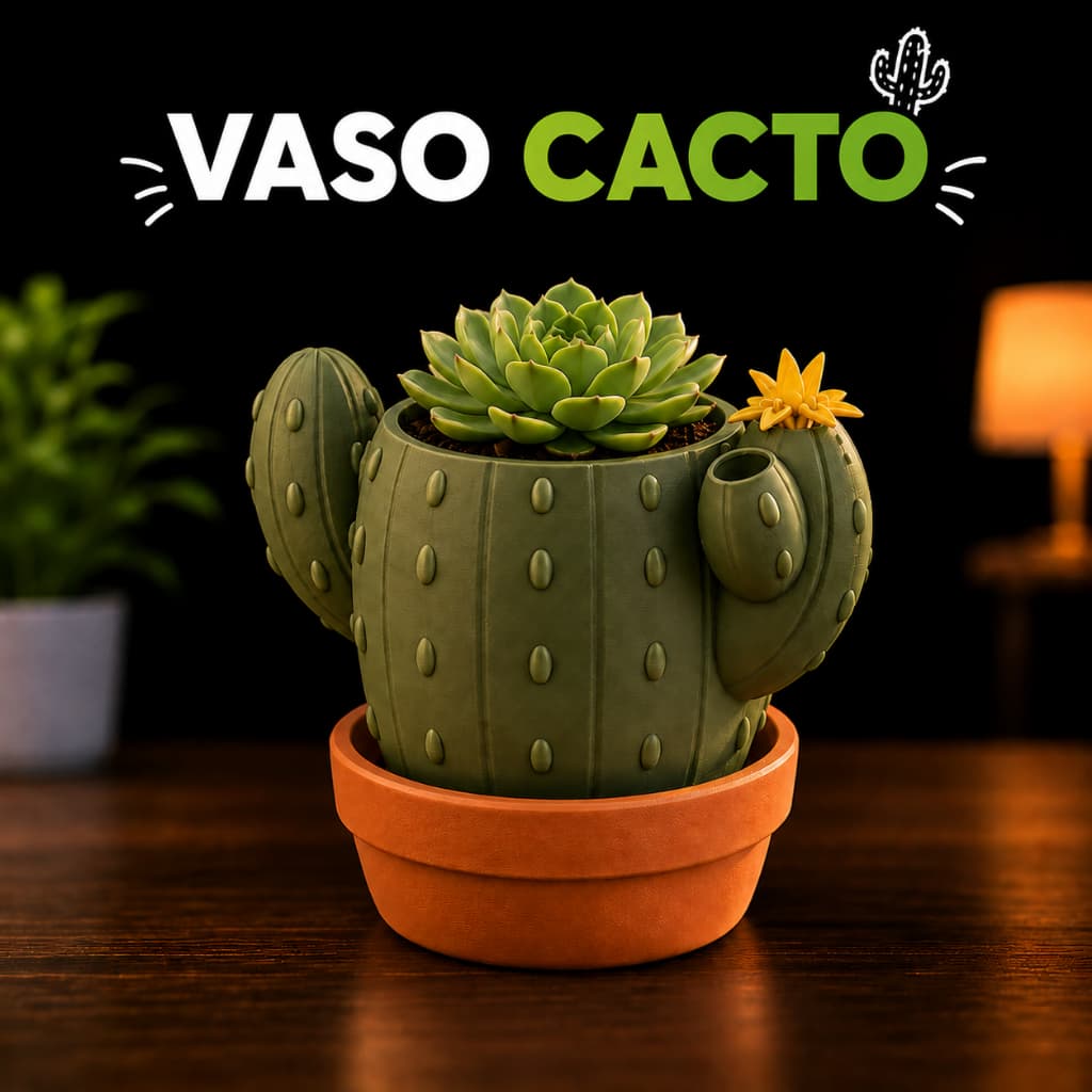 Vaso Cacto Decorativo Autoirrigável Inteligente com Indicador de Água - E Gato Rabugento Decorativo