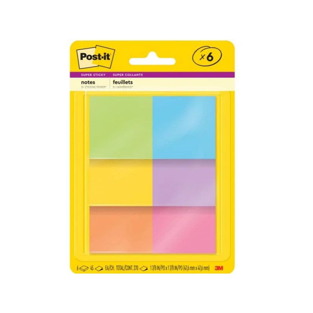 Bloco Adesivo Post-It Clorido c/6 Cores 47,6 x 47,6 mm 45 Folhas Cada - 3M