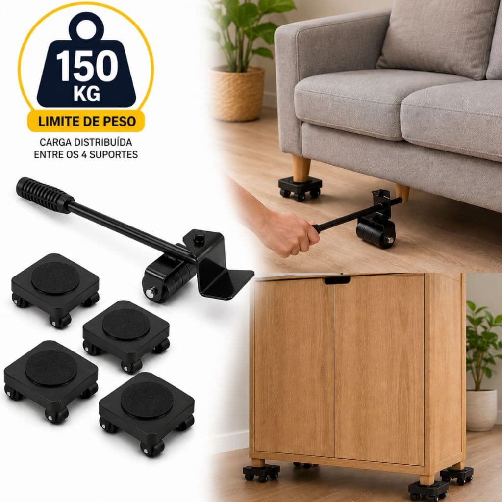 Aparelho Movedor de moveis levantador com Rodas fácil Transporte antiaderente até 150Kg 5 peças