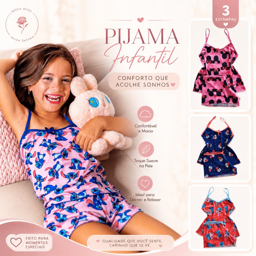 Kit 03 Pijama Infantil Menina Babydoll de Alcinha Microfibra Personagens
