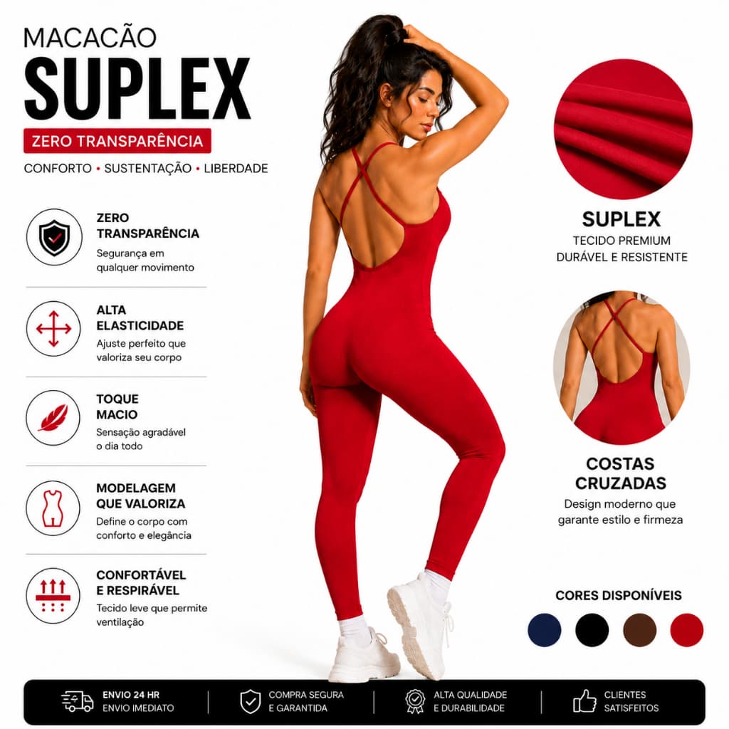 Macacão Academia Feminino Suplex Premium Longo Costa Nua