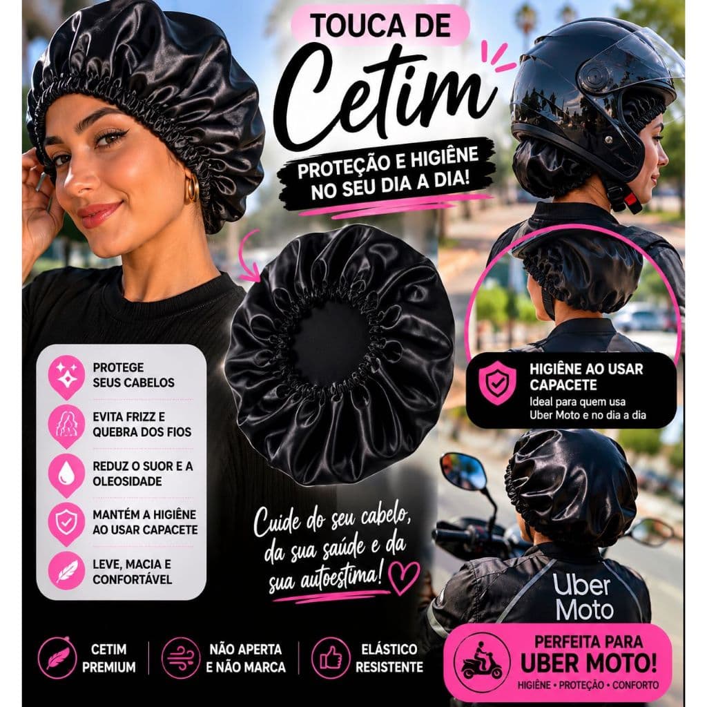 Touca de Cetim Premium Feminina Proteção Capilar Anti Frizz Capacete Moto Touca de Cetim Anti Frizz para Dormi