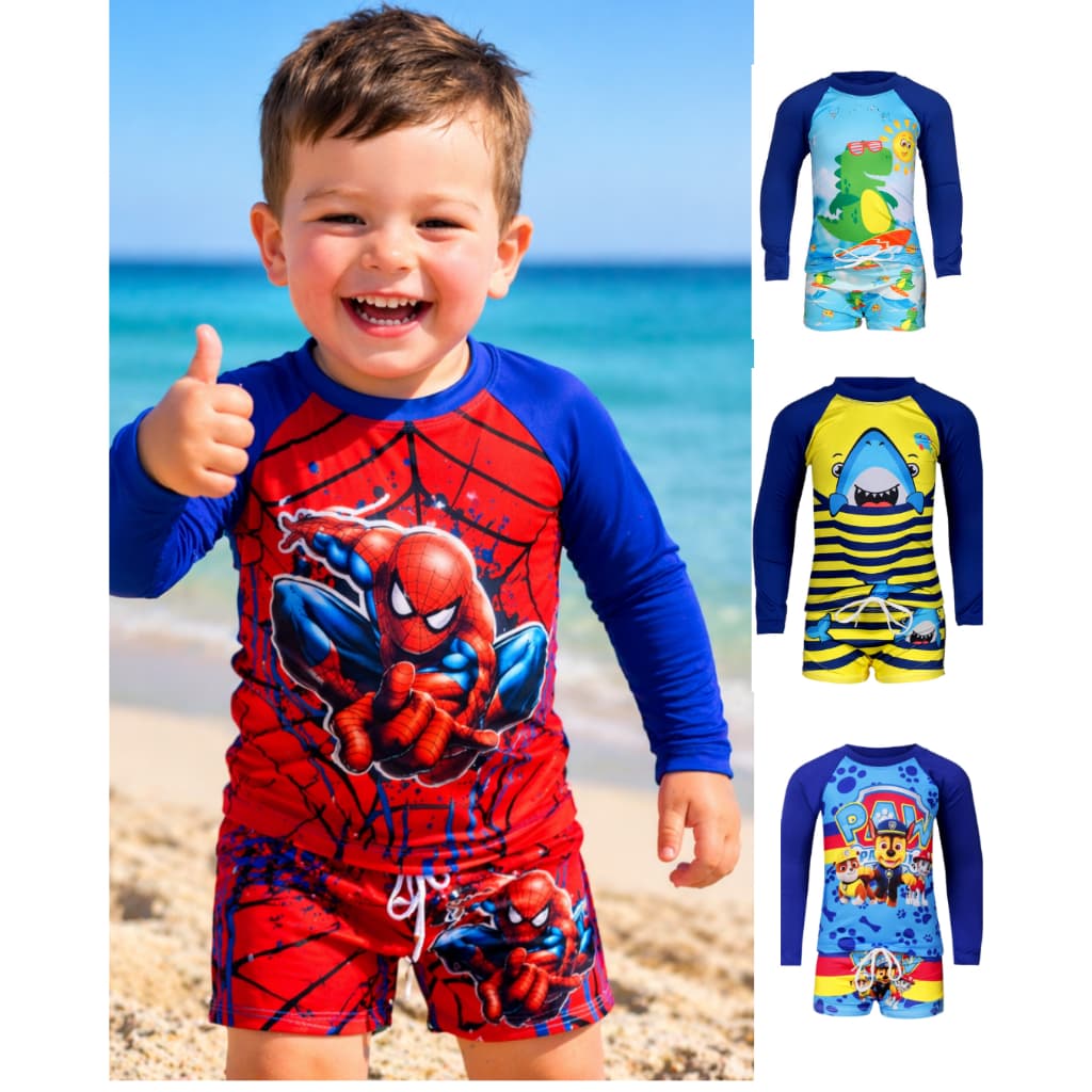 Camisa Infantil Com Proteção Uv + Sunga de Banho Infantil Moda Praia Bebê Criança Com Fator Solar