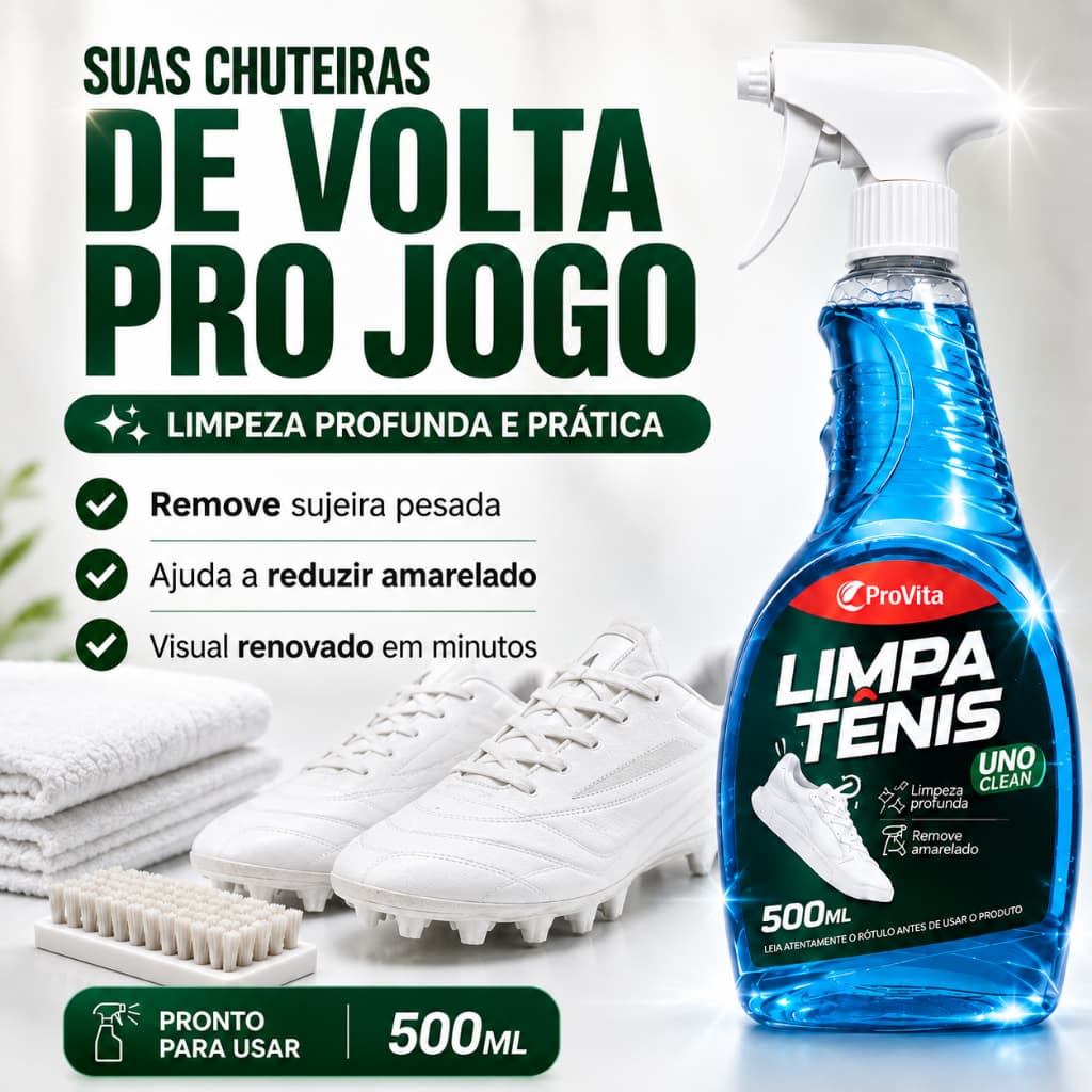 Limpa Tênis ProVita 500ml Chuteira Tênis Branco Remove Manchas Amarelado