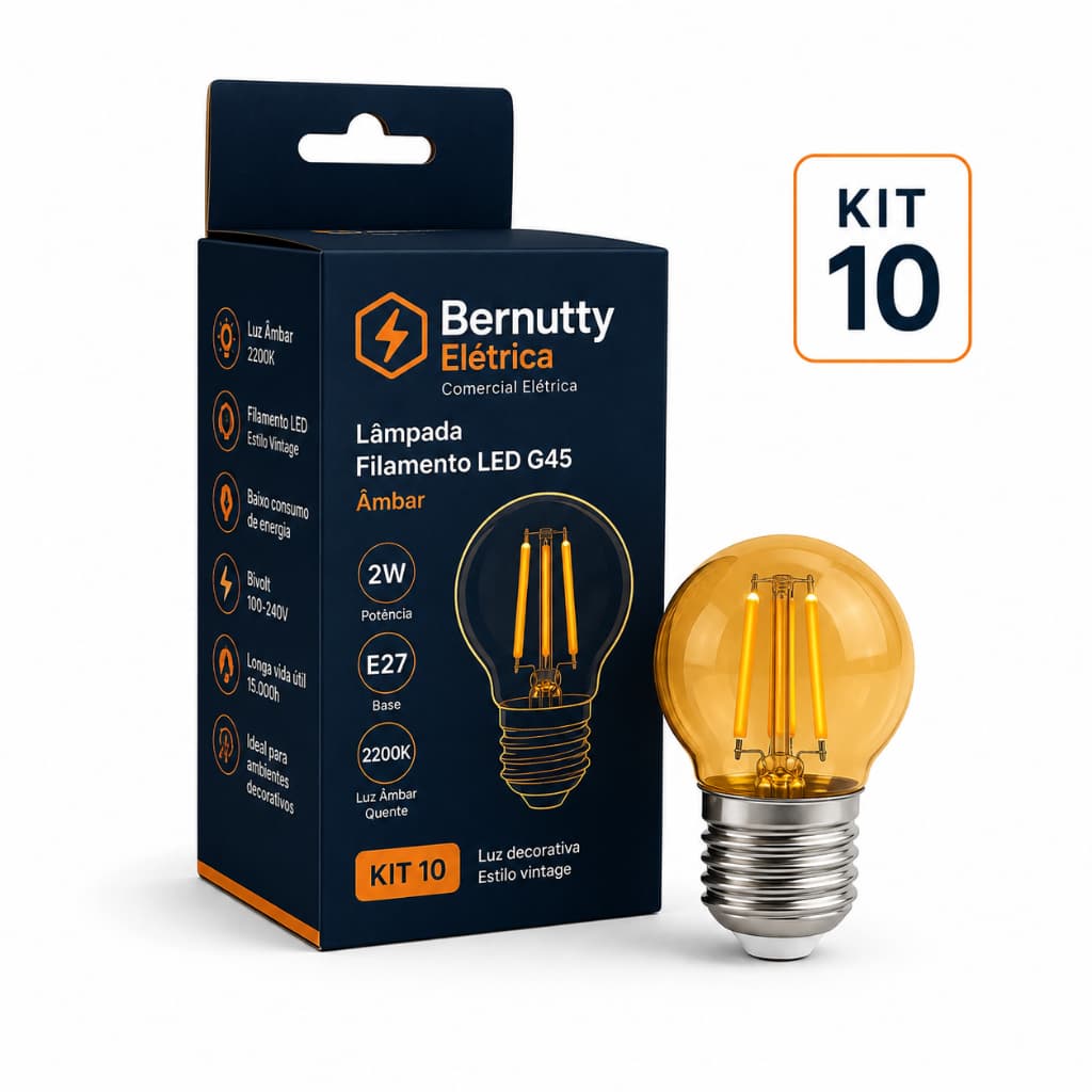 Kit 10 Lâmpada Filamento Led G45 Vintage Retro Carbono Ambar Cor Da Luz 127/220v 110/220