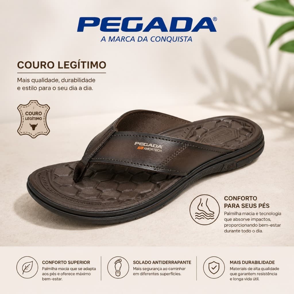 CHINELO MASCULINO PEGADA EM COURO LEGÍTIMO COM AMORTECH – CONFORTO