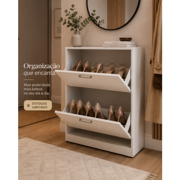 Sapateira Para Hall De Entrada Organizador De Sapatos Compacto Branco Para Apartamento 12 Pares