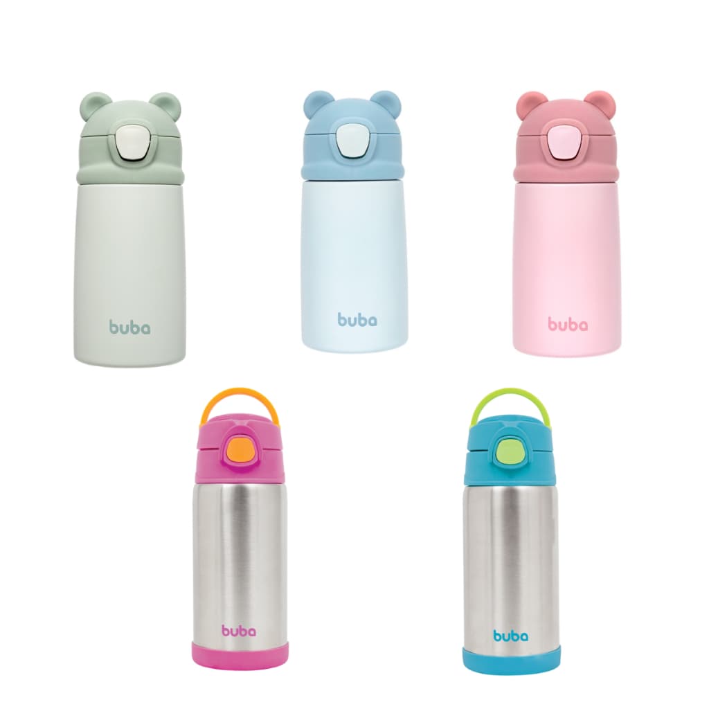 Garrafa Térmica Parede Dupla 400 Ml - Azul, Rosa,Garrafa do ursinho - Buba