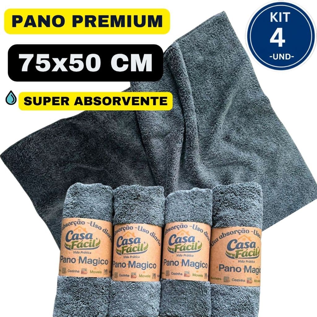 Kit 4  UND - Pano de Chao - Limpeza  Multiuso -  Microfibra 300 gsm " GROSSO" -  Grandes 75x50 Limpeza Profissional