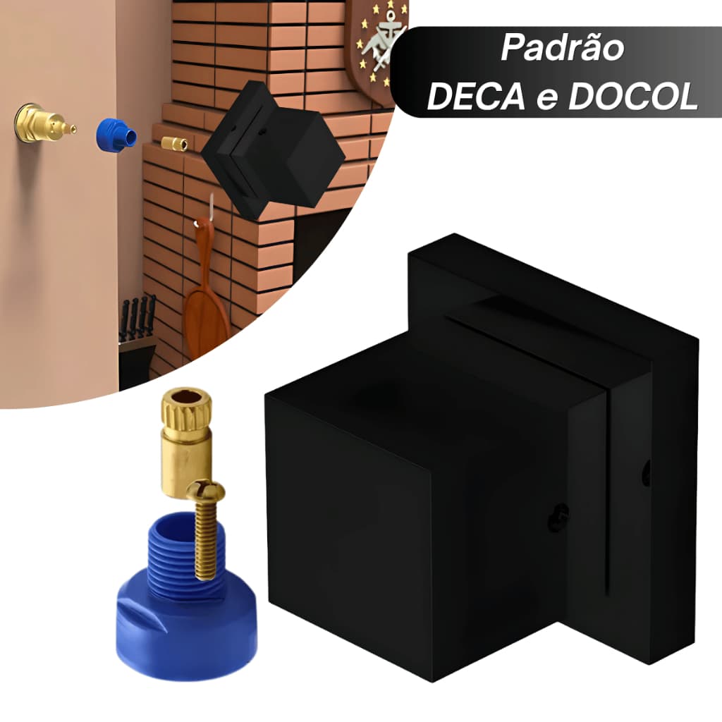 Kit Acabamento 100% Metal Preto + Conversor Docol x Deca Ideal p Registro Docol e Deca Banheiro Casa