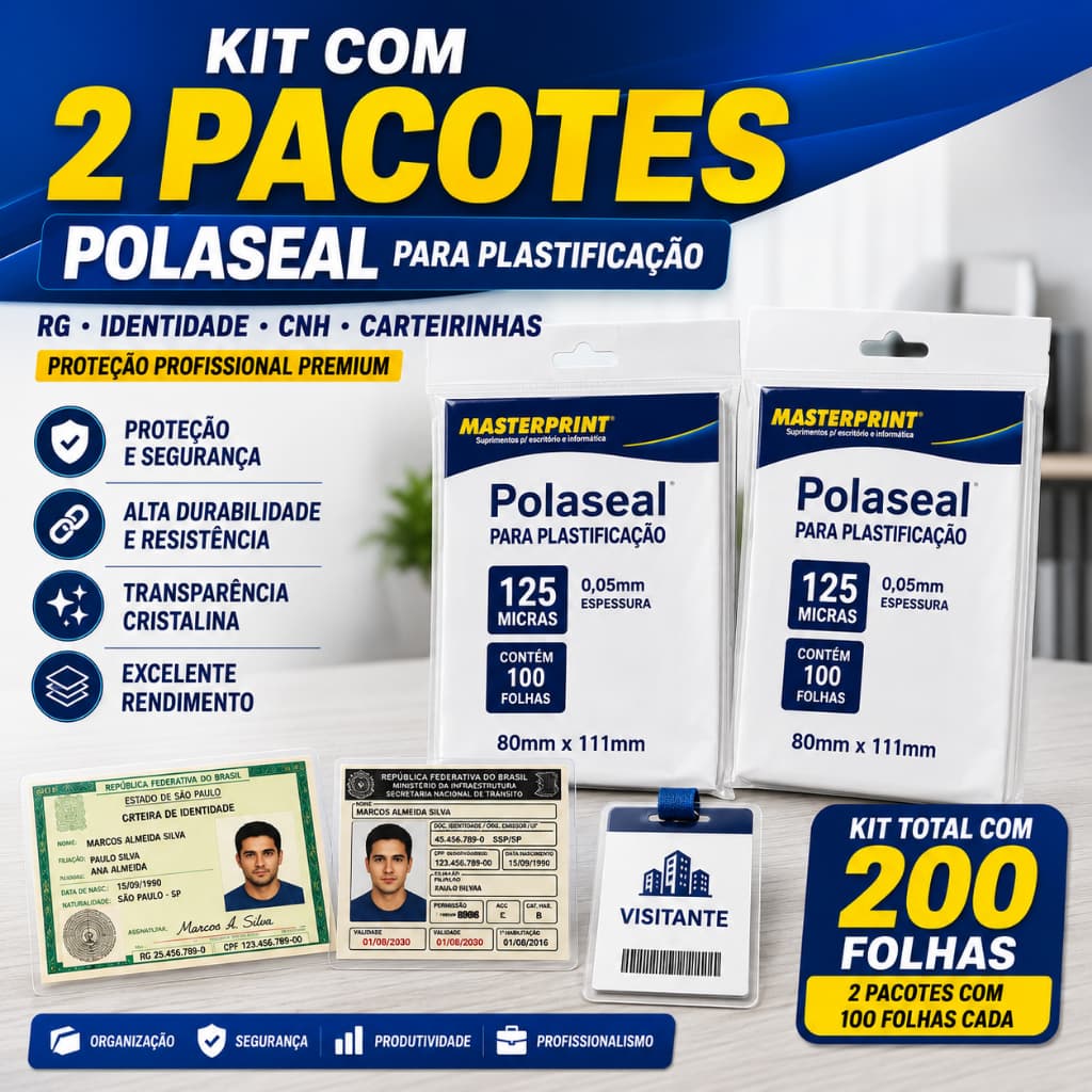 Kit com 2 Plástico Para Plastificação RG 100 Lâminas 125 Micras 0,05mm 80mm x 111mm