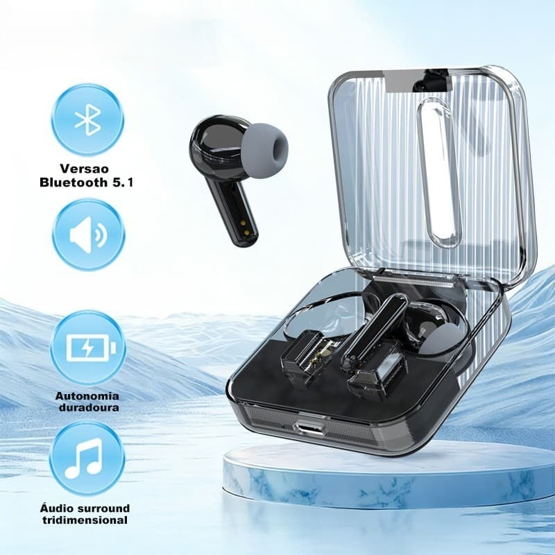 Fones de Ouvido Bluetooth S168 Portáteis para Esportes, Headset com Controle Digital por Toque