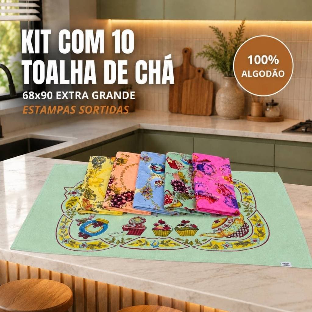 Toalha De Chá Estampado 100% Algodão Kit C/10