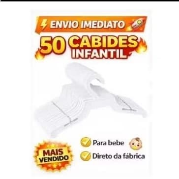CABIDE  INFANTIL 50 UND Branco  para Roupas de Bebê infantil 50 UNIDADES