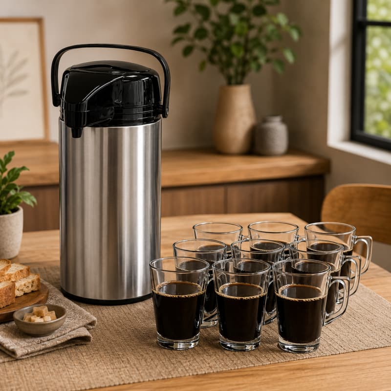 Garrafa Térmica 1,9L Canecas 230ml Vidro Inox Café da Manhã Chá Piquenique
